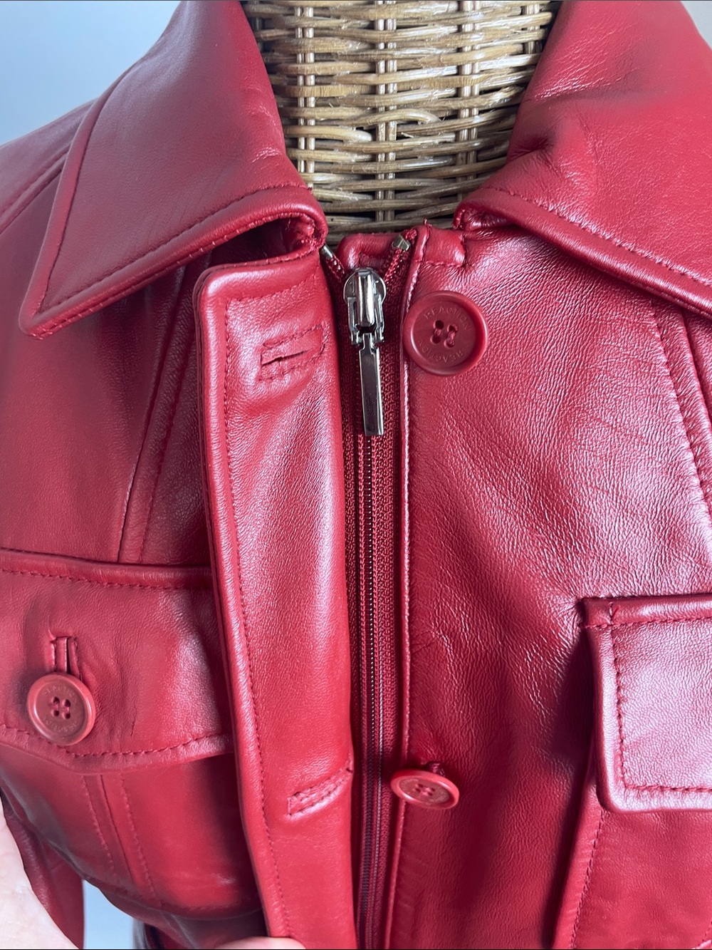 Kenneth Cole Reaction Red Women's Leather Button-Front Jacket - Picture 5 of 10